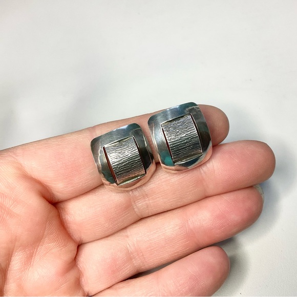 Vintage Sterling Silver Modernist Clip Earrings Poland Hallmarked - Picture 7 of 7